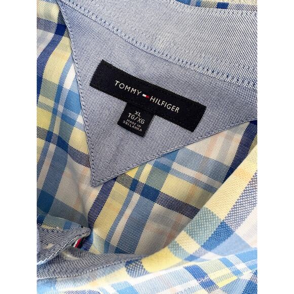 Tommy Hilfiger Button Down Shirt Mens XL Blue Yellow Plaid Dress Cotton Oxford - Picture 3 of 7